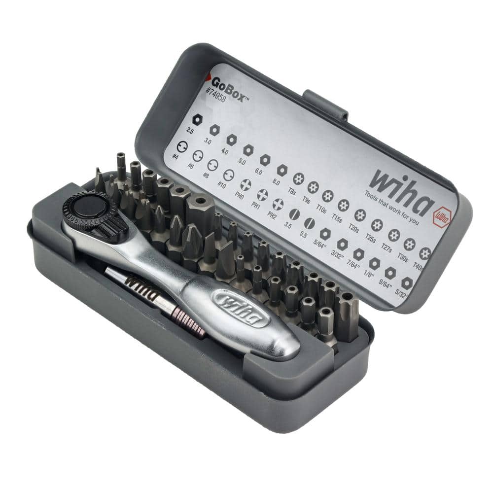 wiha gobox security bit set with mini ratchet  32 piece