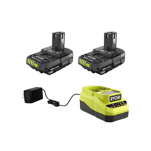 menu adverb buyer RYOBI ONE+ 18V Lithium-Ion 2.0 Ah Compact Battery (2-Pack) with 18V  Lithium-Ion Charger PCL202KN - The Home Depot