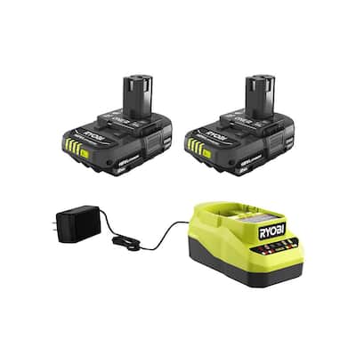 2-Pack RYOBI ONE+ 18V Lithium-Ion 2.0 Ah Compact Battery w/18V Charger