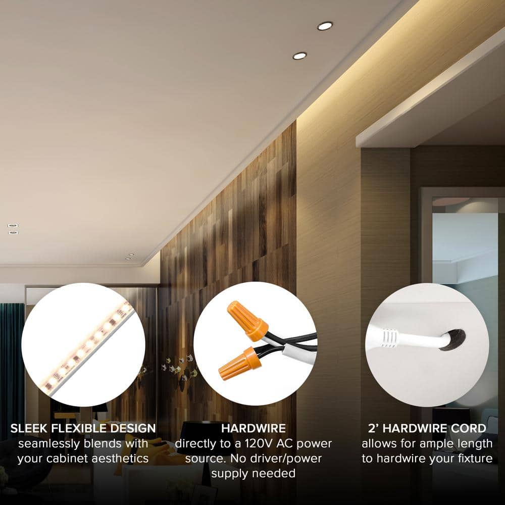 Maxxima 60" Hardwired LED Under Cabinet Strip Light, Warm White