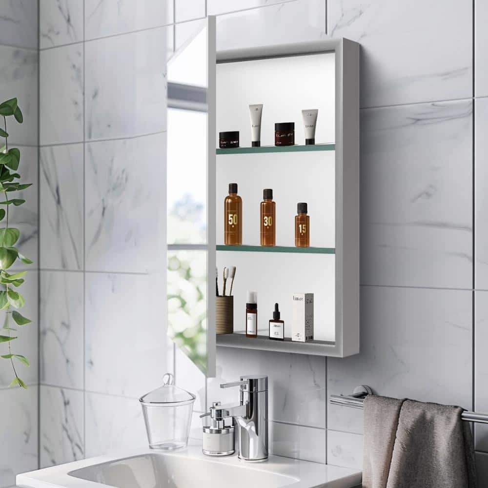 15 in. W × 26 in. H Rectangular Aluminum Wall Mounted Bathroom Storage Medicine Cabinet with Mirror, Adjustable Shelves price history on PriceWatchPro