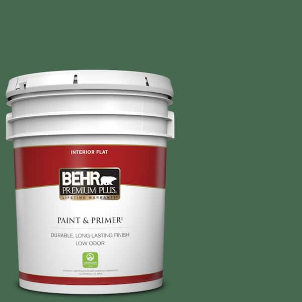 BEHR PREMIUM PLUS 5 gal. #M410-7 Perennial Green Flat Low Odor Interior Paint & Primer