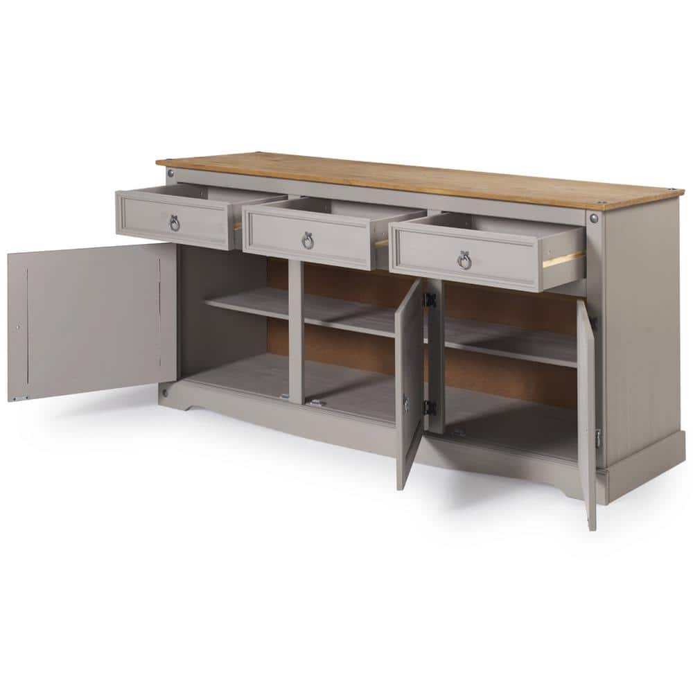 Cottage Series Gray Pine Wood Buffet Sideboard with Storage