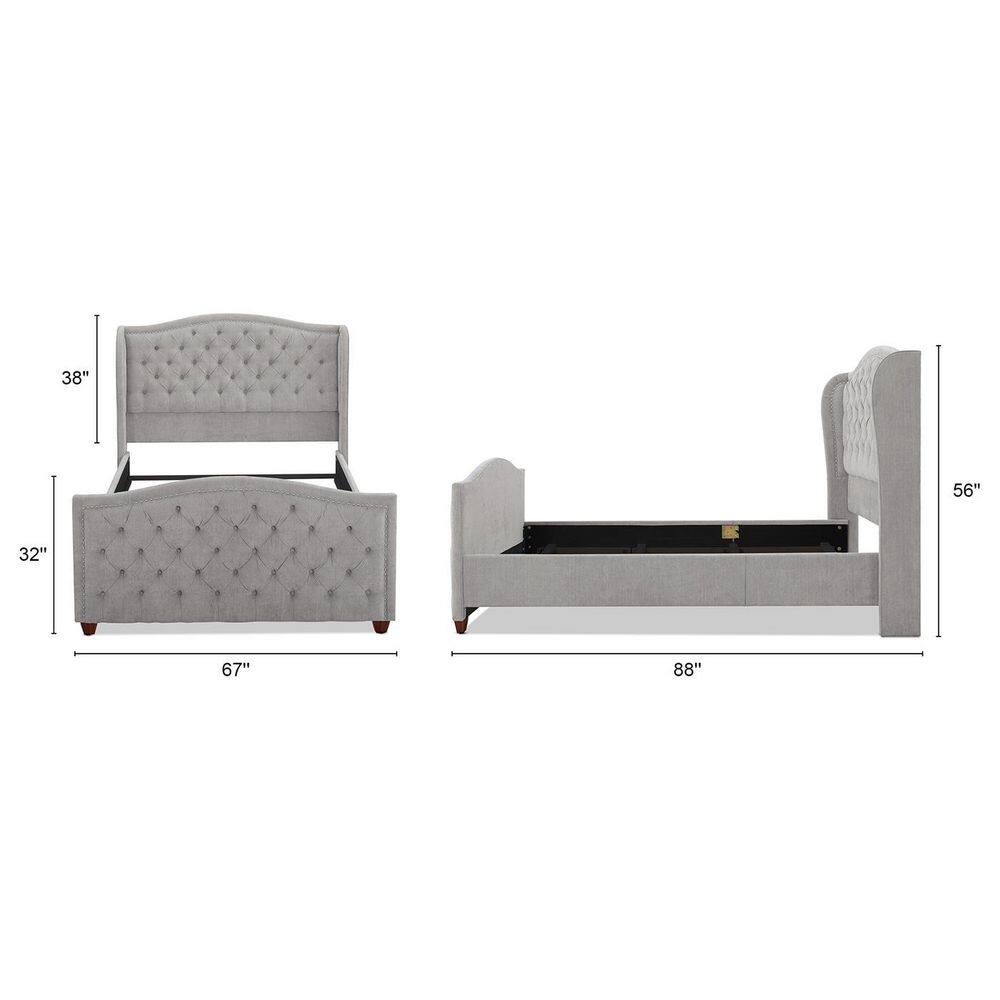 Marcella Queen Upholstered Bed with Tufted Headboard and Nailhead Trim, Silver Grey