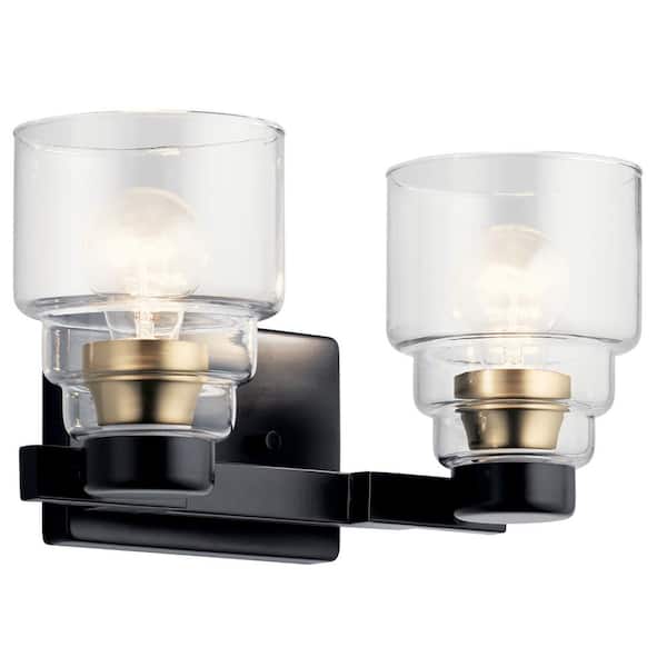Vionnet 14.5 in. 2-Light Black Transitional Bathroom Vanity Light with Clear Glass