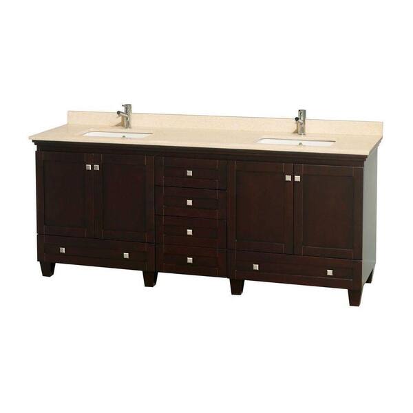 Wyndham Collection Acclaim 80 in. Double Vanity in Espresso with Marble Vanity Top in Ivory and Square Sinks