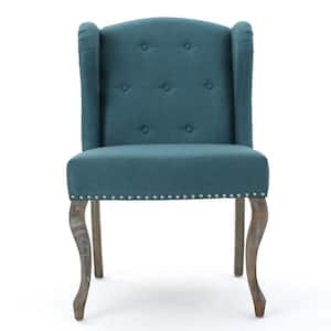 Niclas Button Back Dark Teal Fabric Winged Chair with Stud Accents