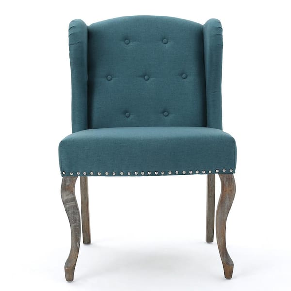 Noble House Niclas Button Back Dark Teal Fabric Winged Chair with Stud Accents