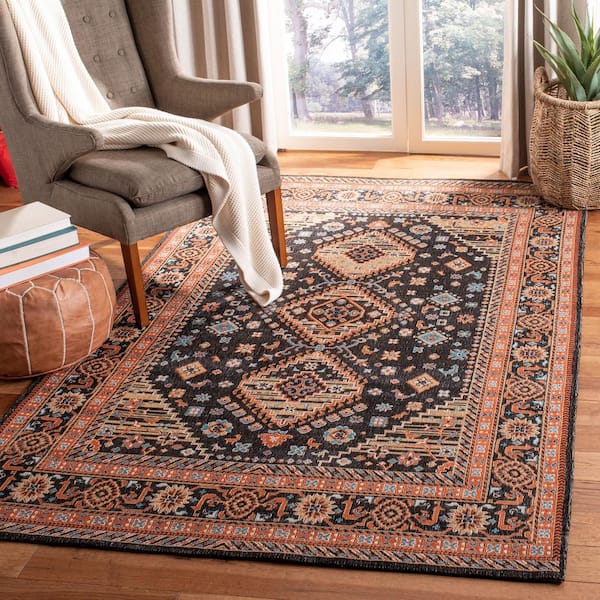 Classic Vintage Black/Rust 8 ft. x 10 ft. Border Floral Area Rug