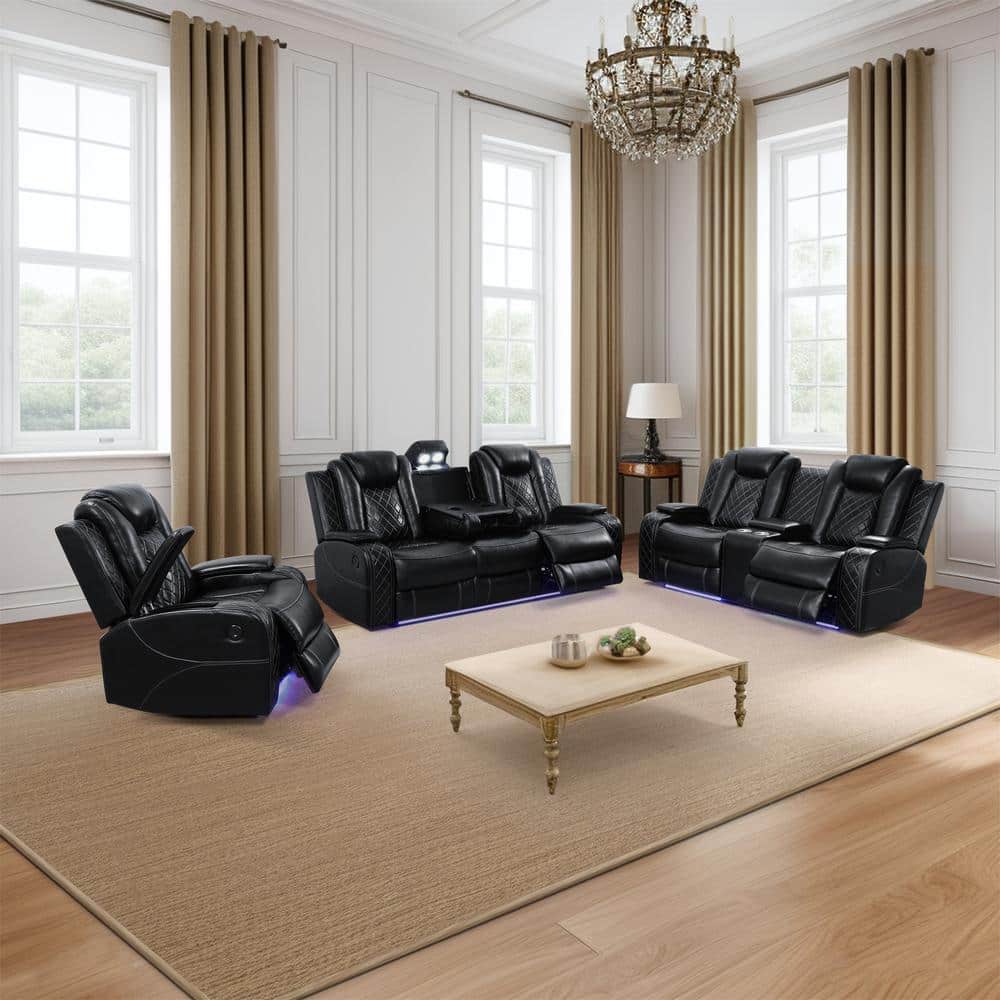 37.5 in. W Black Faux Leather Power Recliner