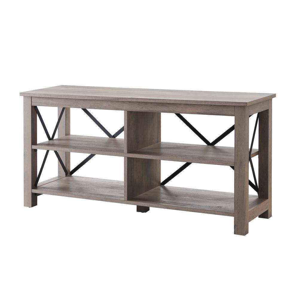 Sawyer Modern Farmhouse 50" Gray Oak TV Stand with Black Metal Accents