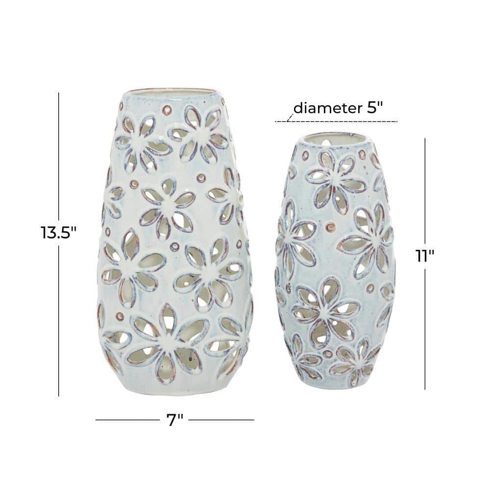 Charming Daisy Cut-Out 13.5" White Ceramic Table Vase Set