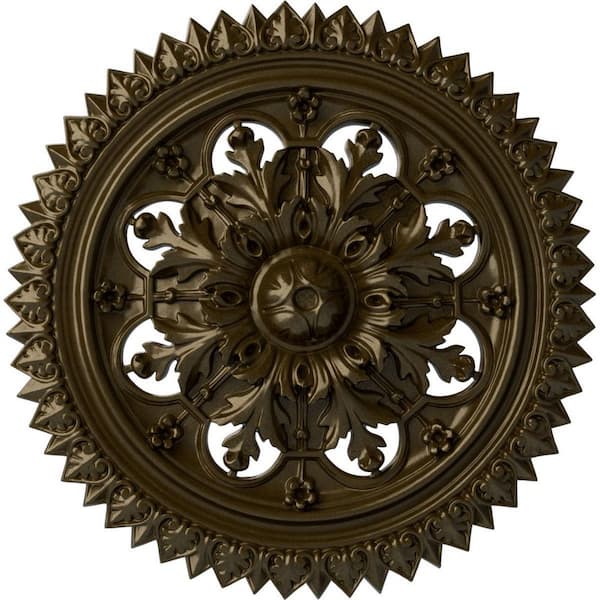 Ekena Millwork 21-5/8" x 2-1/2" York Urethane Ceiling Medallion (Fits Canopies upto 3-5/8"), Brass