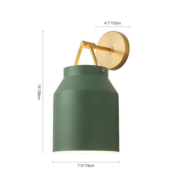 7.48 in. 1 Light Green Modern Industrial Wall Sconce Farmhouse Wall Light for Bedroom Brushed Gold Vanity Light Fixtures