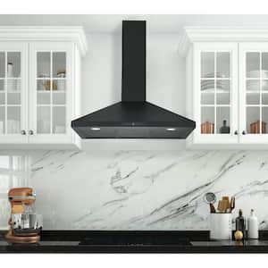 36 in. 440 CFM Convertible Wall Mount Pyramid Range Hood with LED Lights in Matte Black