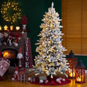 7.5 ft. Pre-Lit Snow Flocked Fir Christmas Tree with 400 Warm White Lights