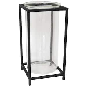 14 in. Black Metal and Glass Outdoor Patio Lantern