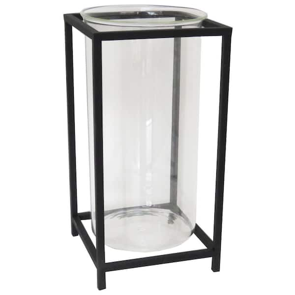 Hampton Bay 14 in. Black Metal and Glass Outdoor Patio Lantern