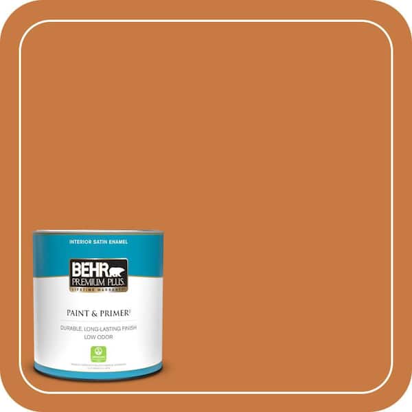 BEHR PREMIUM PLUS 1 qt. #M230-7 Rumba Orange Satin Enamel Low Odor Interior Paint & Primer