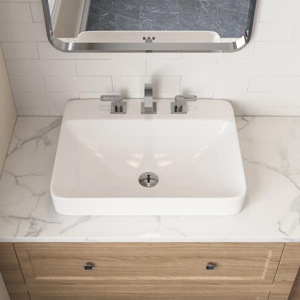 DEERVALLEY Rectanglar Drop-In Bathroom Sink Ceramic Semi Recessed ...