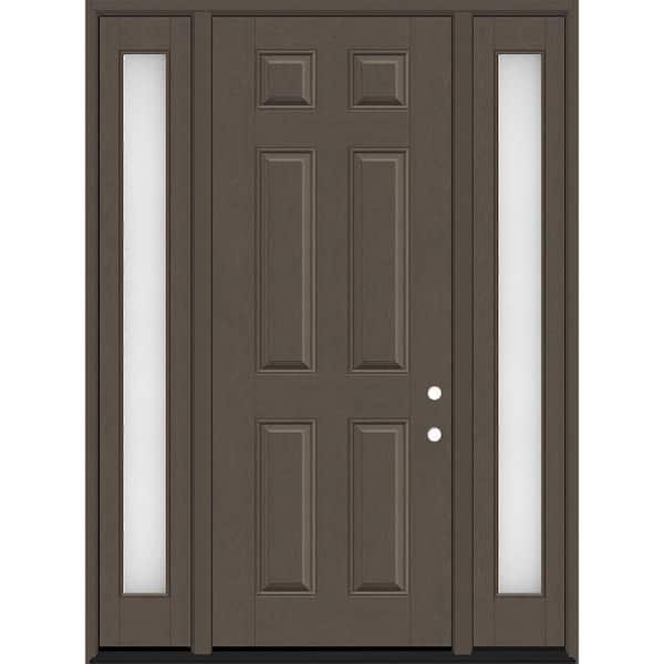 Steves & Sons Regency 68 in. x 96 in. 6 Panel LHIS Ashwood Stain Mahogany Fiberglass Prehung Front Door w/Obscure14in. SLs 6-9/16