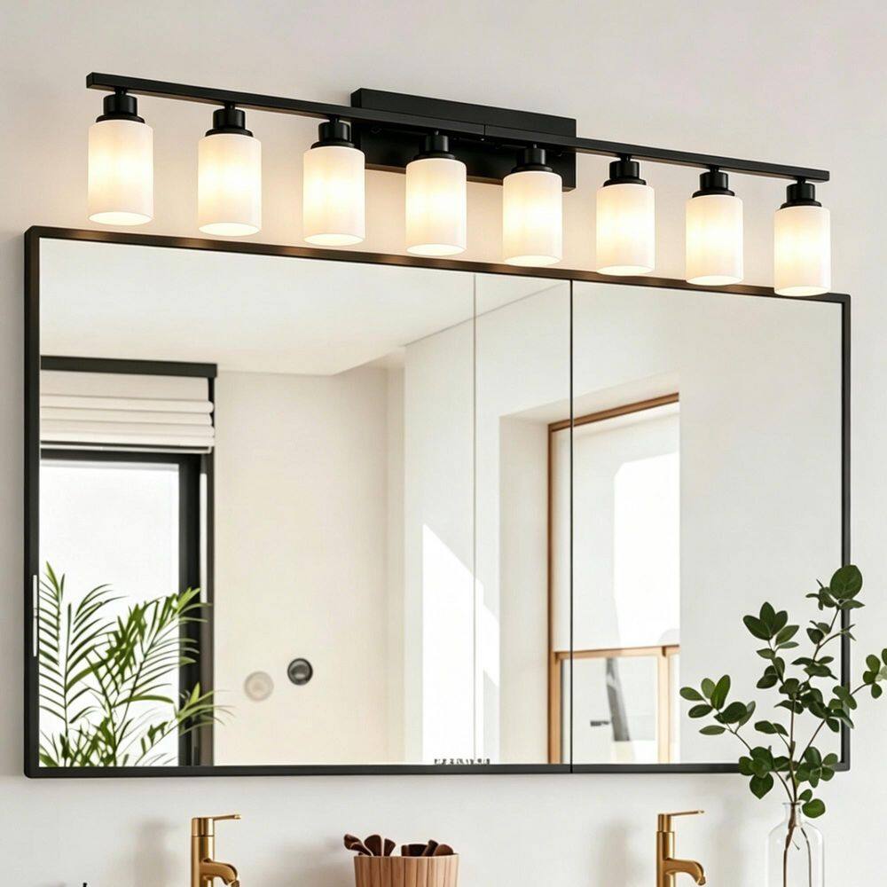52.2 in. 8-Light Matte Black Vanity Light Fixtures With White Glass Shades Bathroom Light Fixture for Over Mirror price history on PriceWatchPro
