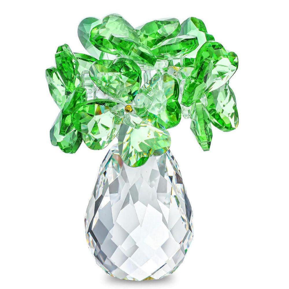 置物 clover.178 3.5 in. x 1.5 in. Crystal Four-Leaf Clover Flower Figurine:Lucky