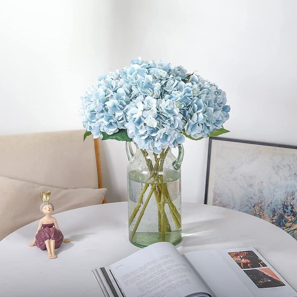 18.5 in. Indoor/Outdoor Blue Artificial Hydrangea Flowers 6pcs