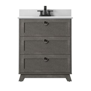 30 in. W x 20 in. D Bath Vanity in Weathered Gray with Marble Top in White with White Basin