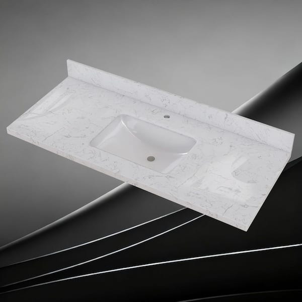 48 in. W x 22 in. D Engineered Stone Composite Rectangular Single Sink Vanity Top in Carrara White With Backsplash