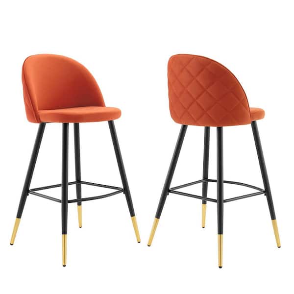 MODWAY Cordial 40.5 in. Orange Low Back Metal Frame Cushioned Bar Stool with Velvet Seat (Set of 2)