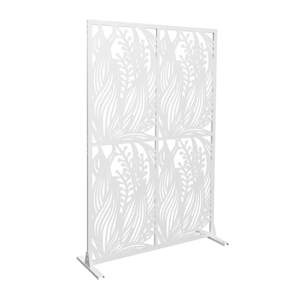 Oyezvary 74 in. White Metal Leaf Design Privacy Trellis with Freestanding Room Divider Panels