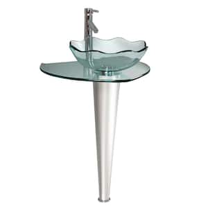 Netto 24 in. Modern Stainless Steel Pedestal with Clear Glass Vessel Sink