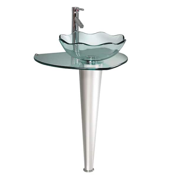 Fresca Netto 24 in. Modern Stainless Steel Pedestal with Clear Glass Vessel Sink