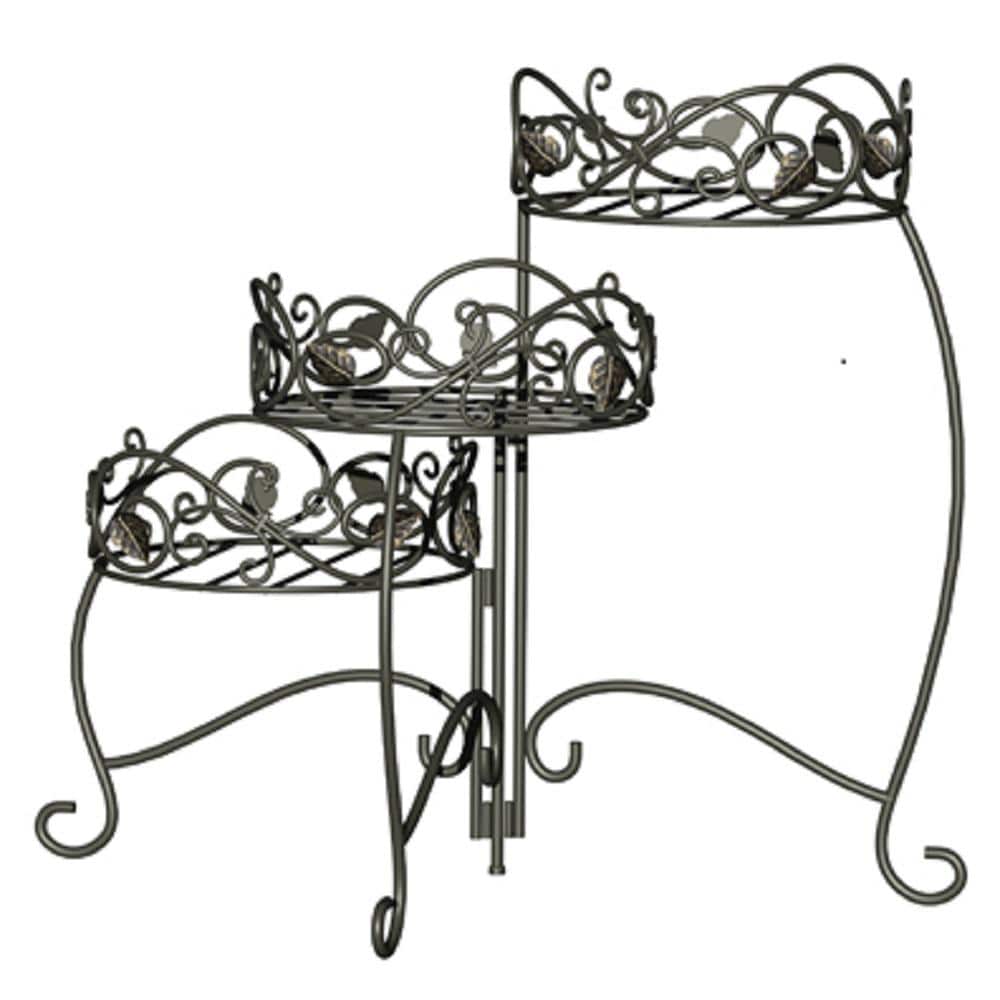 3-Tier Steel Scroll and Ivy Plant Stand 21.5 in. Tall