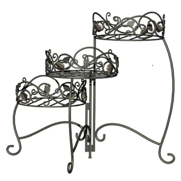Unbranded 3-Tier Steel Scroll and Ivy Plant Stand 21.5 in. Tall