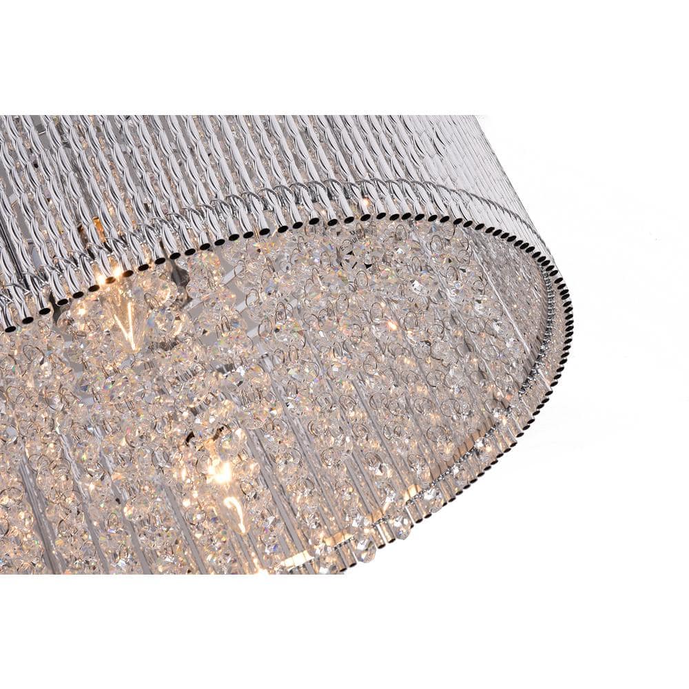 Chrome and Crystal Drum Shade Chandelier with Hanging Crystals