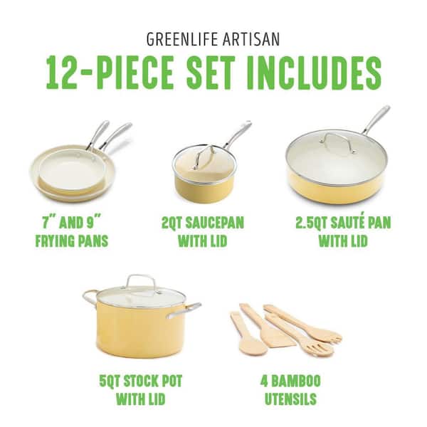 Ceramic Nonstick 12 Piece Cookware Set, Aqua, Hand Wash Only Pots
