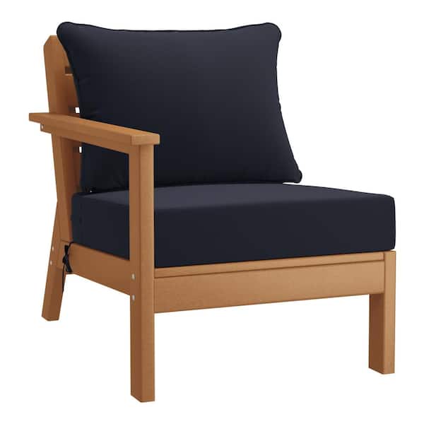 Westin Outdoor Birchwood Outdoor Patio Deep Seating Left Facing Arm HDPE Lounge Chair in Teak with Navy Blue Cushions