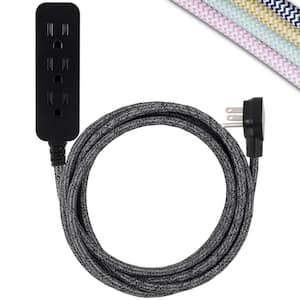 3-Outlet Power Strip with 10 ft. Braided Extension Cord in Black