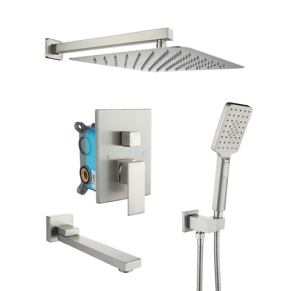 Maincraft 2-Spray Patterns with 2.5 GPM 10 in. Wall Mount Dual Shower Heads with Body Spray in Brushed Nickel