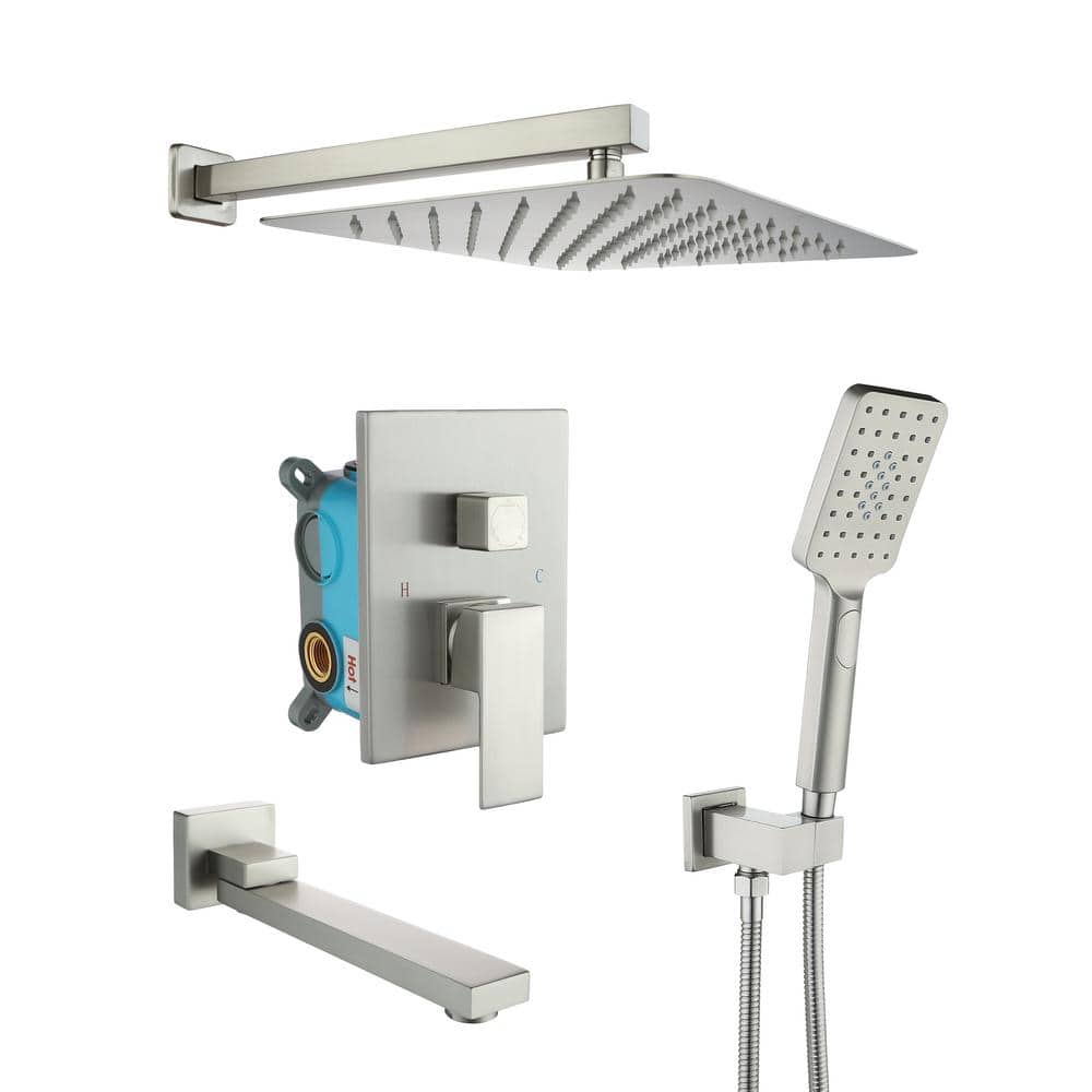 2-Spray Patterns with 1.8 GPM 10 in. Wall Mount Dual Shower Heads with Body Spray in Brushed Nickel price history on PriceWatchPro