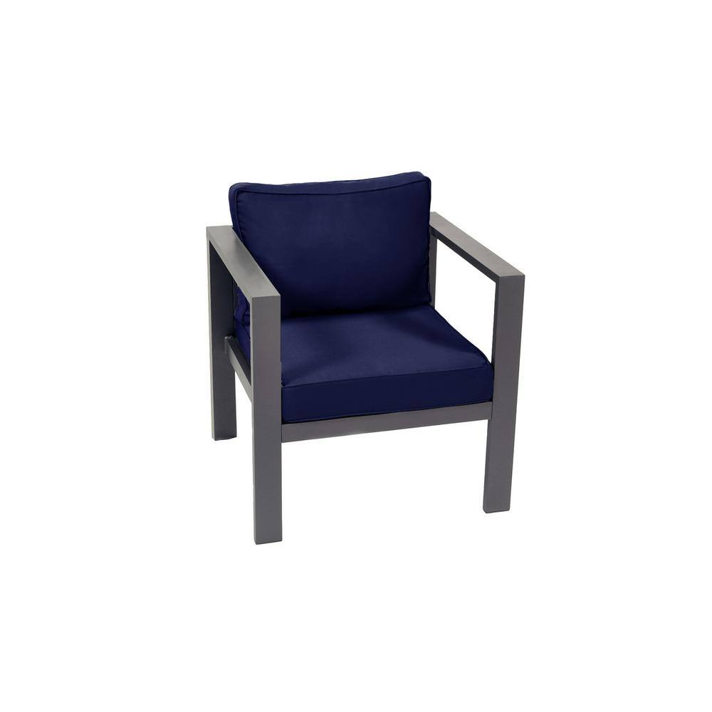 Lakeview Charcoal Aluminum Outdoor Club Chair Set with Navy Cushions