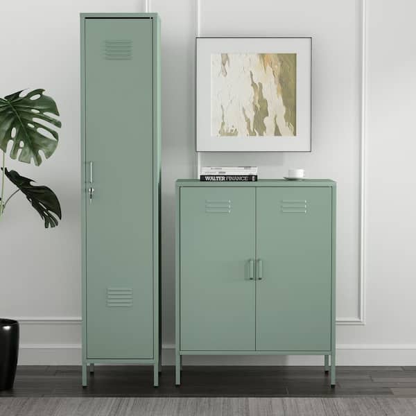 Naomi 2-Piece Green Modern 40 in. Accent Cabinet and 72.8 in. Locker Storage Cabinet with 8 Adjustable Shelves