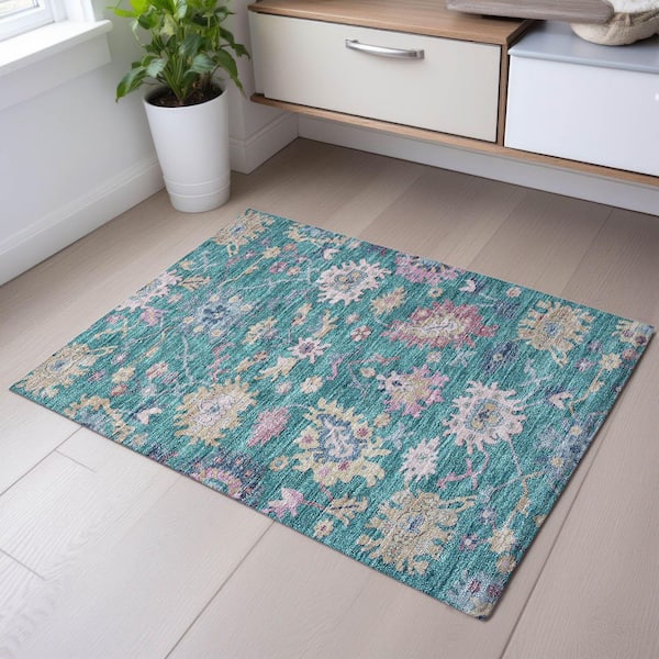 Mayfield Premium Machine Washable Abstract AMF1154 Teal 2 ft. x 3 ft. Area Rug