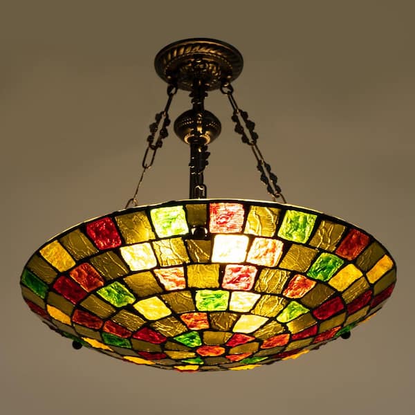 Vintage Stained Glass Tiffany outlet Lamp Brown Retro Ceiling Light