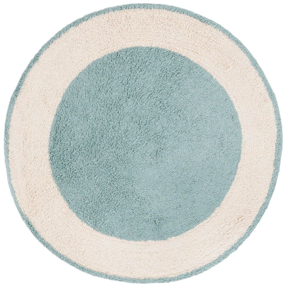 SAFAVIEH Easy Care 4 ft. x 4 ft. Ivory/Turquoise Two-Tone Solid Round ...