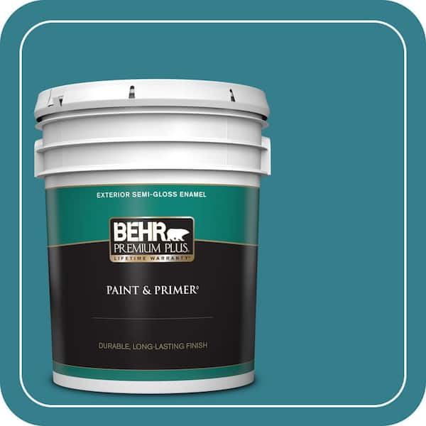 BEHR PREMIUM PLUS 5 gal. Home Decorators Collection #HDC-CL-27 Calypso Blue Semi-Gloss Enamel Exterior Paint & Primer