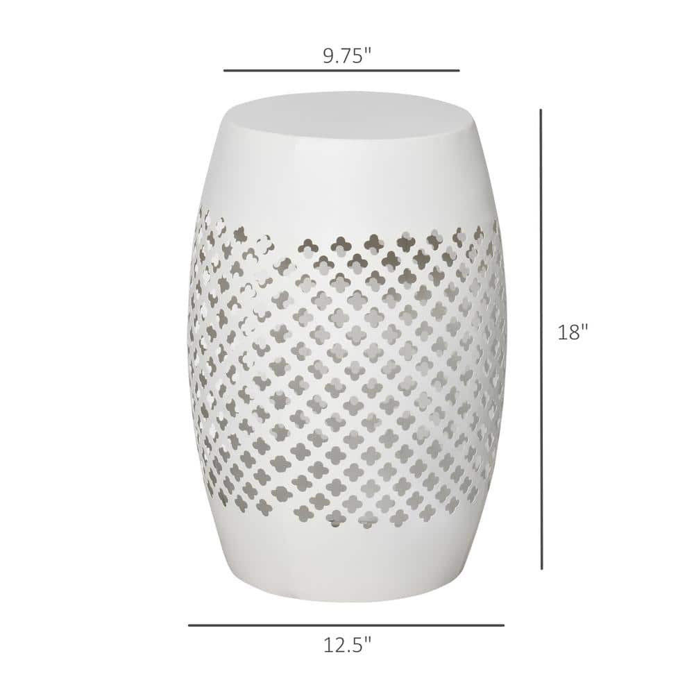 White Steel Round Patio End Table with Hollow Drum Design