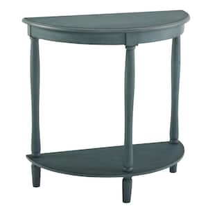 28 in. Teal Semi Circle Wood End/Side Table with Wooden Frame